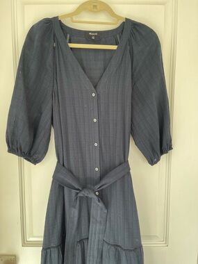 Madewell Midi | Maxi Prairie Dress, 100% Cotton Navy Windowpane, Size 8-10